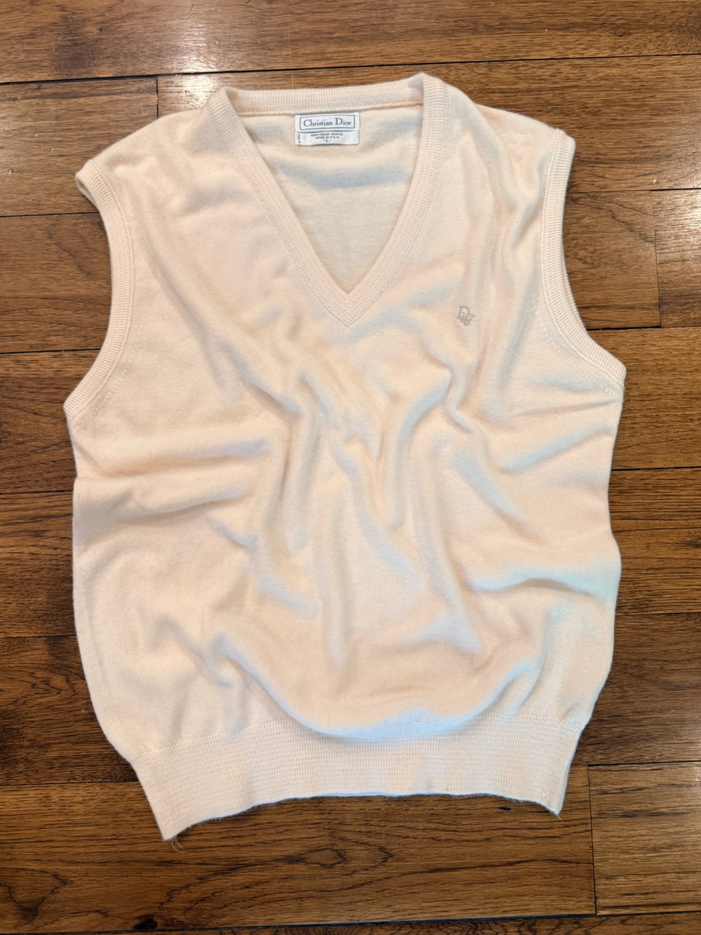 Vintage Christian Dior Cream Sleeveless V-Neck  Sweater Vest